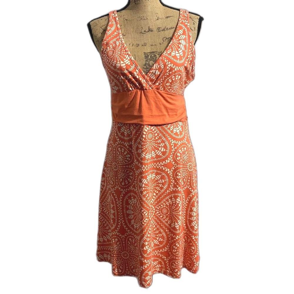 Patagonia Margot Athleisure Dress Orange White‎ Organic Cotton V-Neck Medium
